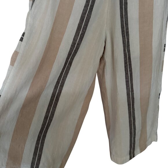 Anthropologie Striped Wide-Leg Linen/Cotton Pants With Tie Belt Beige/Brown Stri - Picture 4 of 6